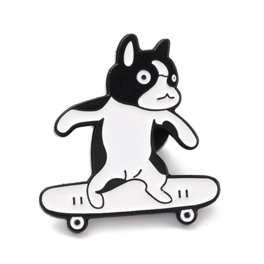 Boston Terrier Skateboarding Pin