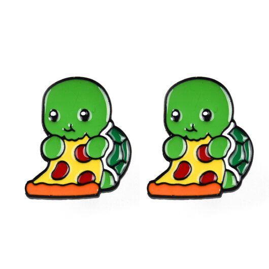 Turtle Eating Pizza Enamel Pin